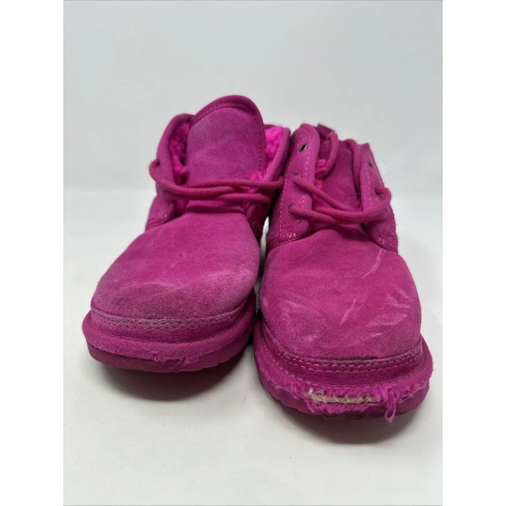 UGG Neumel Magenta Pink Suede Lace Up Sheepskin Ankle Boots 1017320K Kids 4